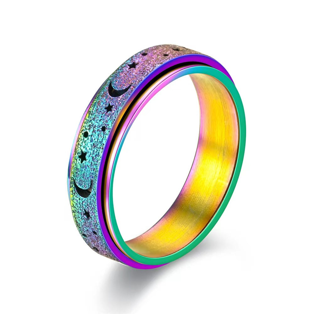 Stainless Steel Rotatable Hollow Star Moon Fidget Ring 6mm Width