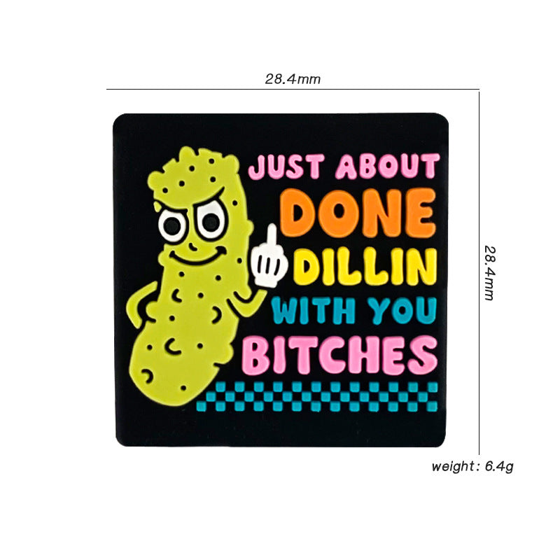 20Pcs Silicone Focal Beads Pickle Character with Text Front Facing Square Shape 3