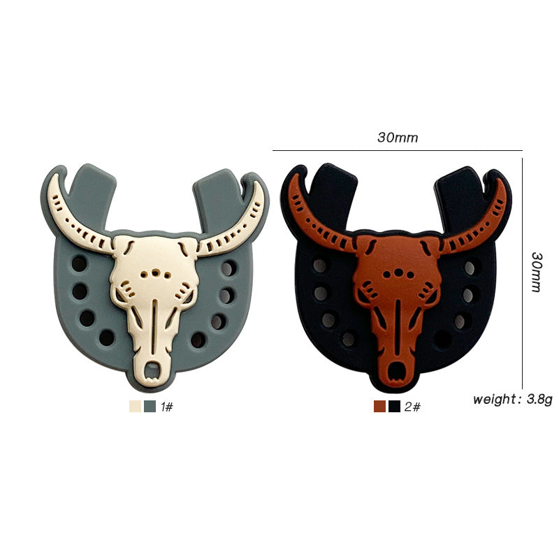 20pcs Silicone Focal Beads Ox Skull with Horns and Horseshoe Base