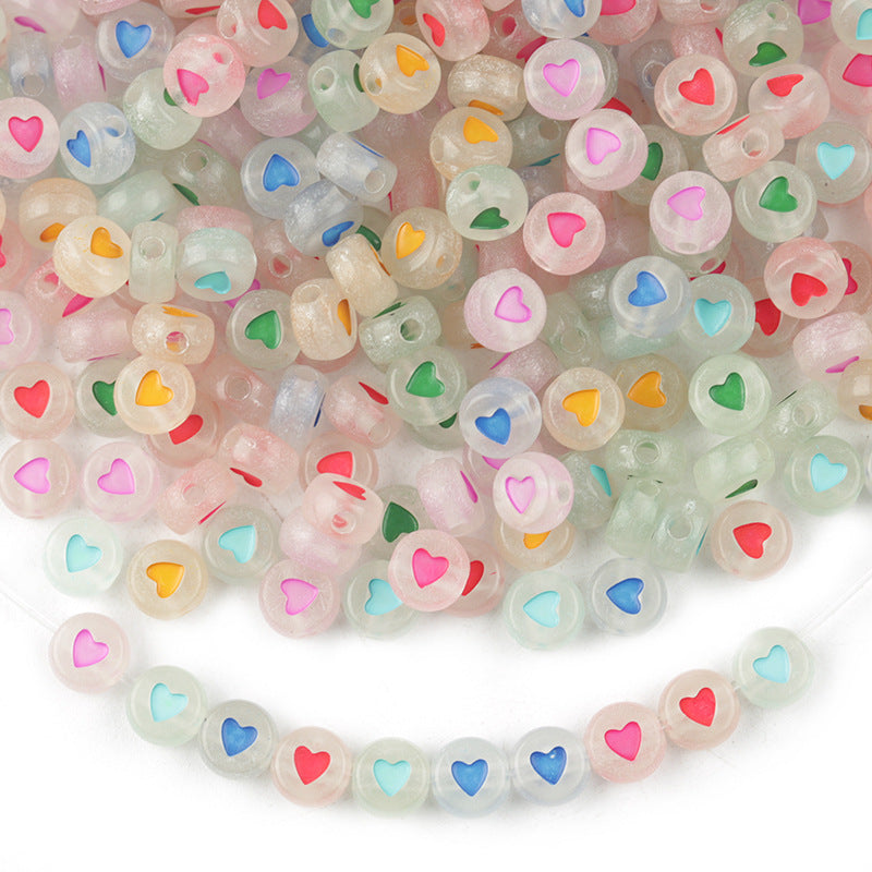 100 Pack Glow In The Dark Flat Round Letter Heart Acrylic Beads Bracelet Accessories 2
