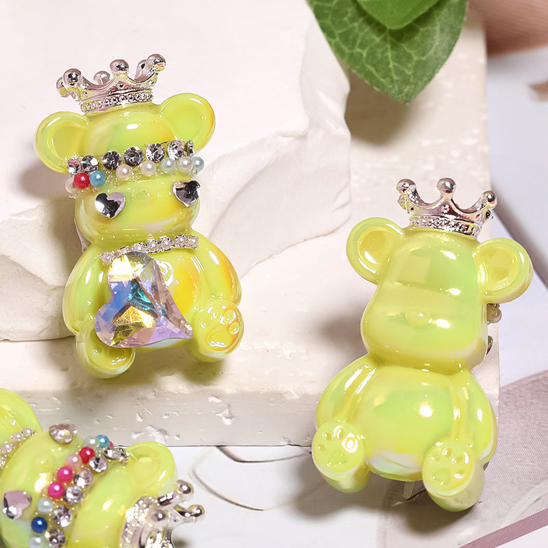 5pcs 22x38mm Crown Bear Acrylic Beads Rhinestone Embellished 10