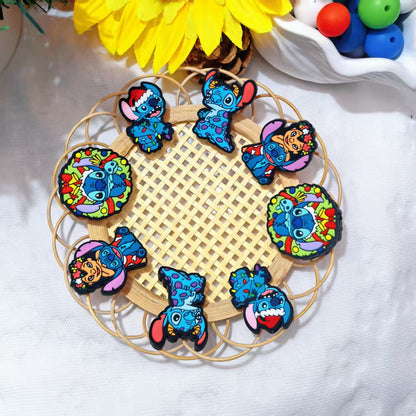 20Pcs Silicone Focal Beads Christmas Blue Alien Character Large Ears Holiday Theme 3