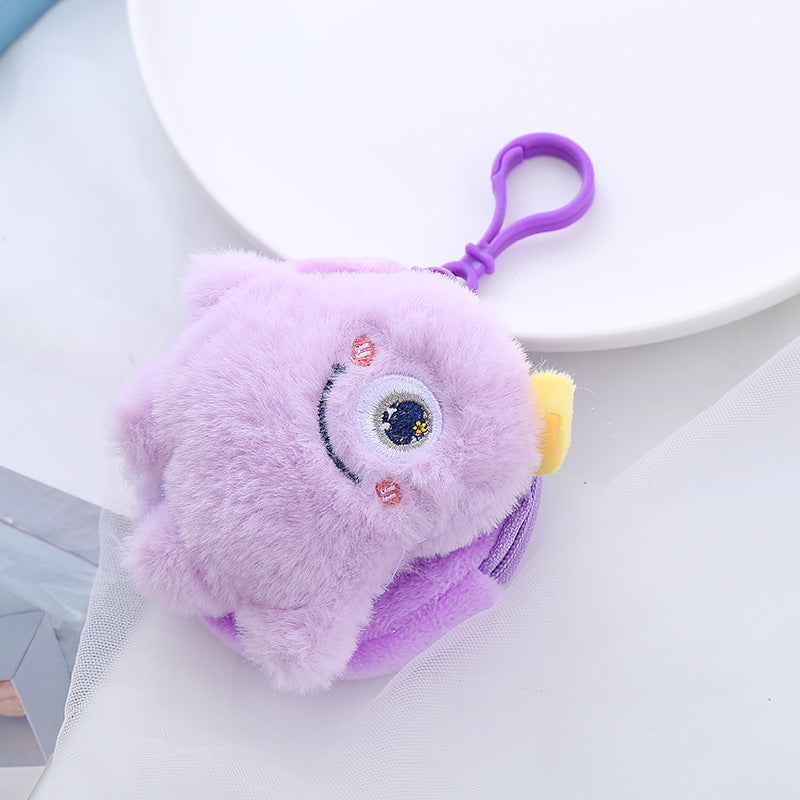 Cartoon Plush Monster Keychain Cotton Coin Purse Charm 7