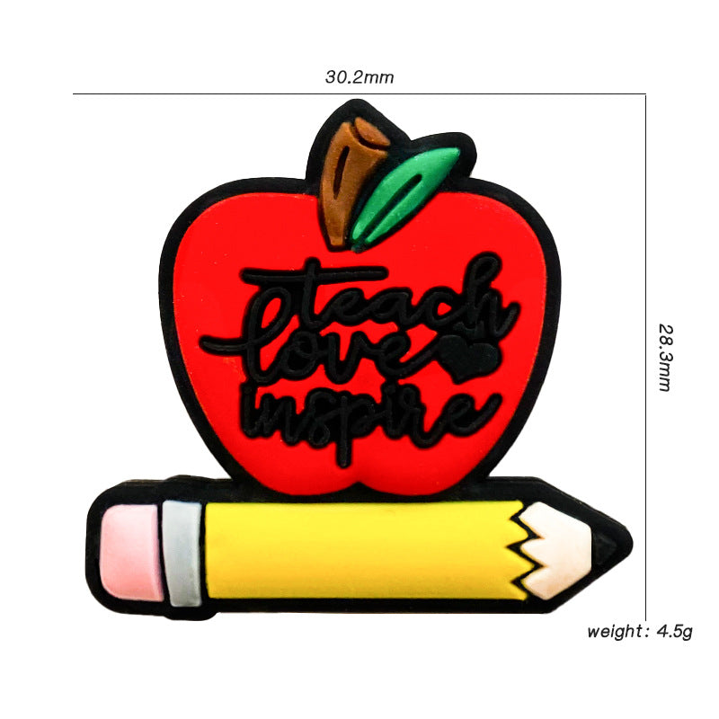 20pcs Silicone Focal Beads Teacher Apple with Pencil Design