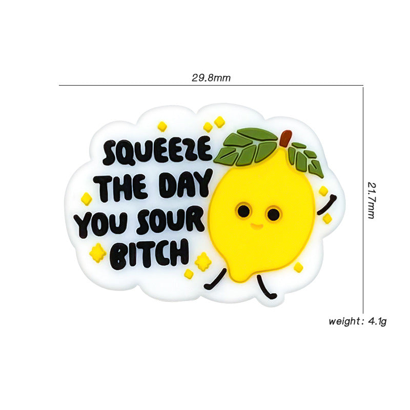 20Pcs Silicone Focal Beads Cartoon Lemon with Text Design 3