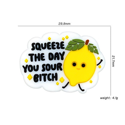 20Pcs Silicone Focal Beads Cartoon Lemon with Text Design 3