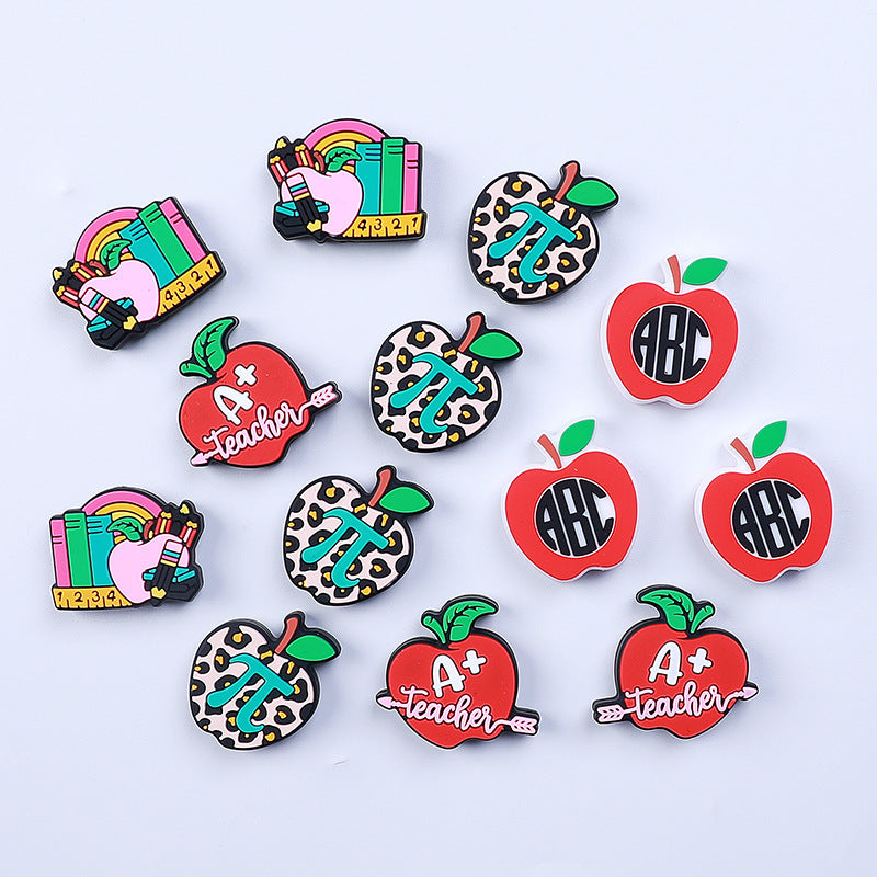 20pcs Silicone Focal Beads Apple Teacher School Stationery Set 2