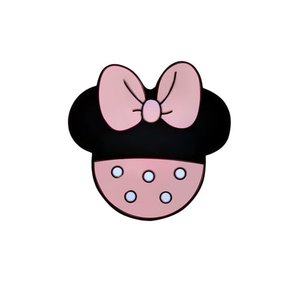 20pcs Silicone Focal Beads Round Ear Mouse Character with Bow 3