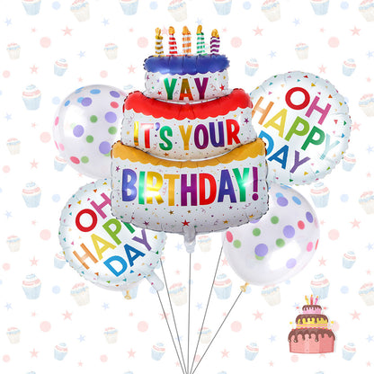 Color Wave Dot Cake Foil Balloon Set Children Birthday Party Decoration 5pcs 2