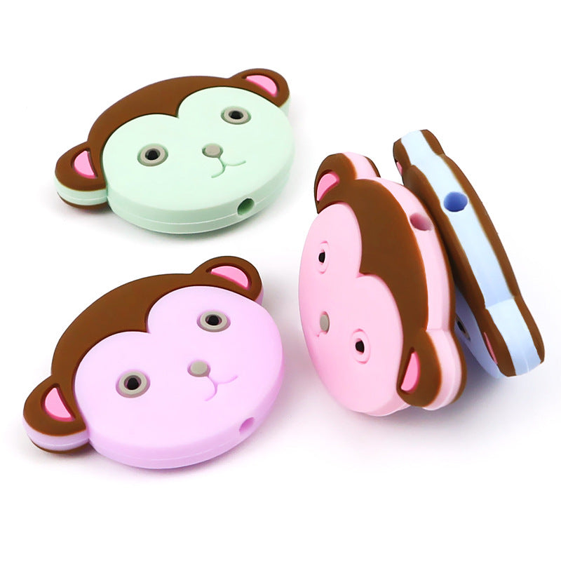 Silicone Focal Beads Cartoon Monkey Face Rounded Shape