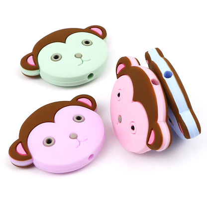 Silicone Focal Beads Cartoon Monkey Face Rounded Shape