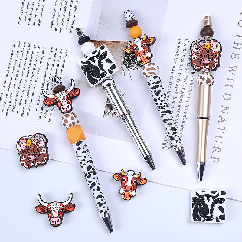 20Pcs Silicone Focal Beads Farm Highland Cattle Square Cow Design 4