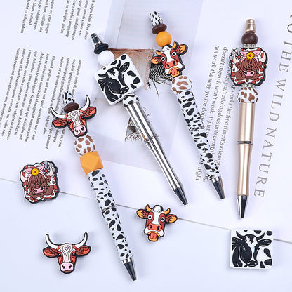 20Pcs Silicone Focal Beads Farm Highland Cattle Square Cow Design 4