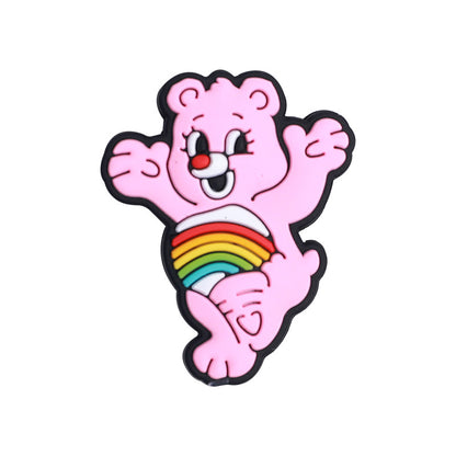 20pcs Silicone Focal Beads Pink Bear Holding Rainbow Design
