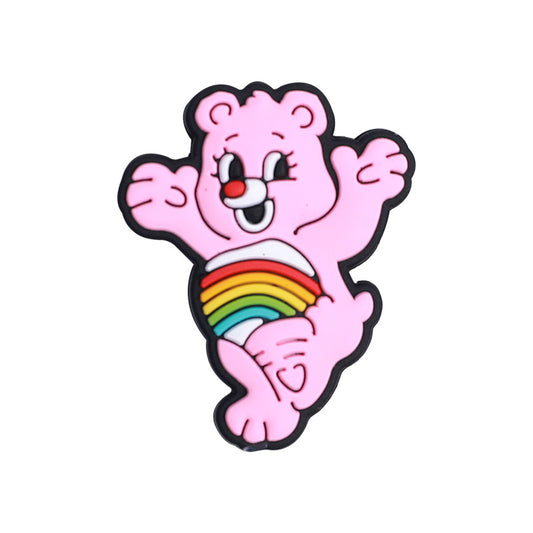 20pcs Silicone Focal Beads Pink Bear Holding Rainbow Design
