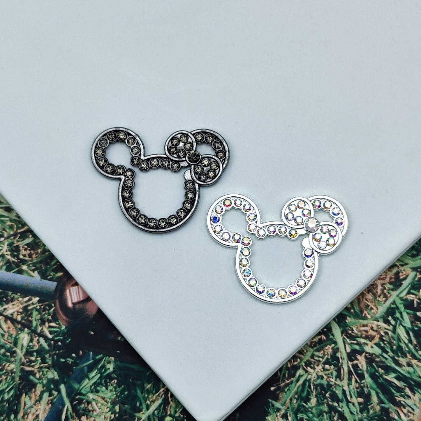 10Pcs 32x25mm Cute Hollow Rhinestone Mickey Head Alloy Beads