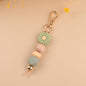 Daisy Silicone Bead Keychain with Wooden Round Bead Charm 14