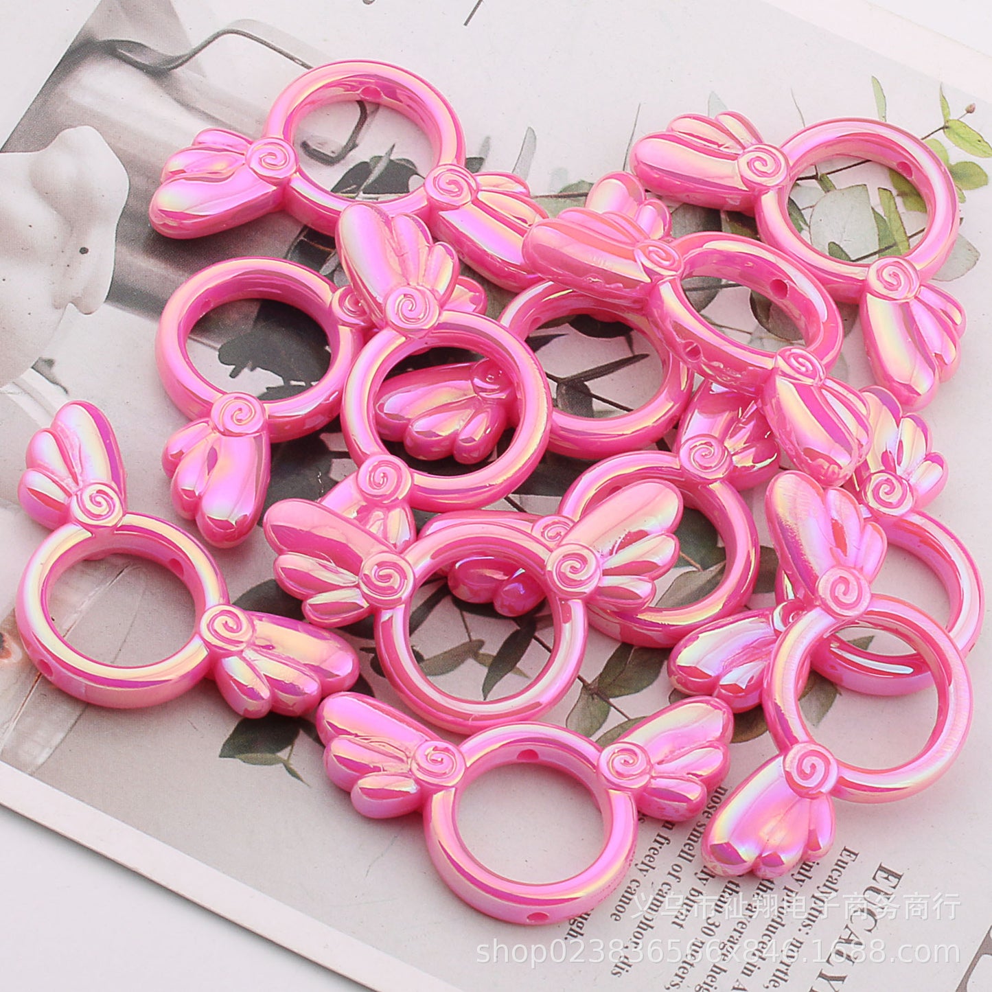 2Pcs 25x46mm Sakura Angel Wings Acrylic Beads UV Finish Color Plated 18