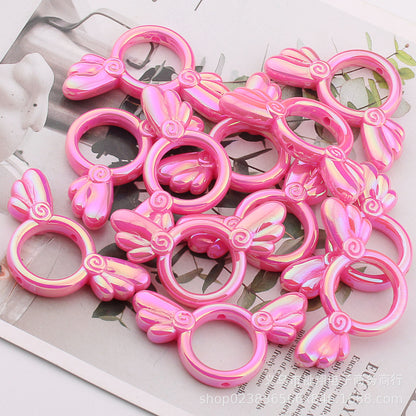 2Pcs 25x46mm Sakura Angel Wings Acrylic Beads UV Finish Color Plated 18