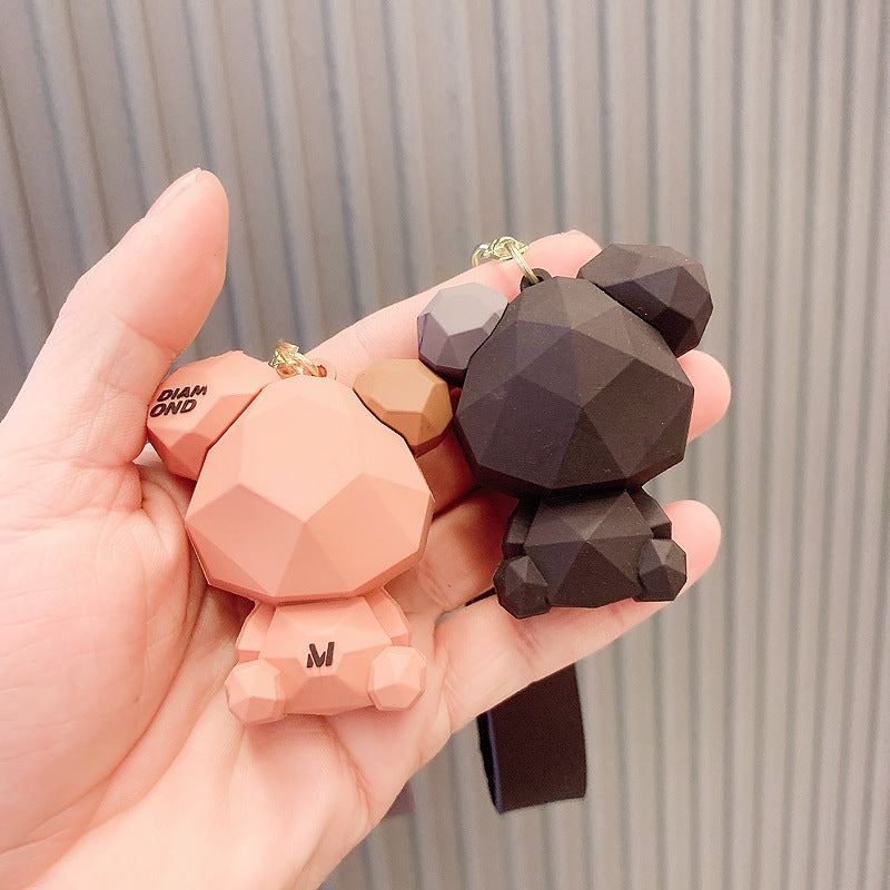 Diamond Bear Silicone Bead Keychain with Printed Strap 5