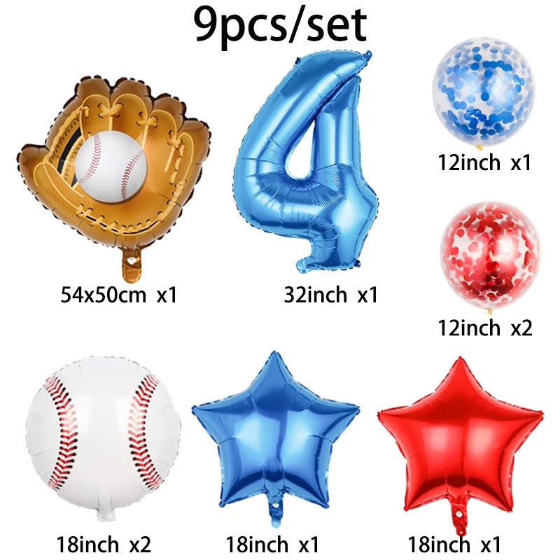 Baseball Foil Balloon Set One Year Birthday Party Decoration 9pcs 2