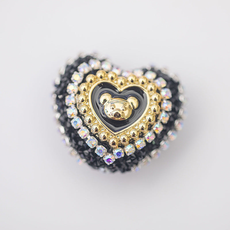 10pcs Heart Bear Rhinestone Acrylic Focal Beads 27.5x24.6mm 13