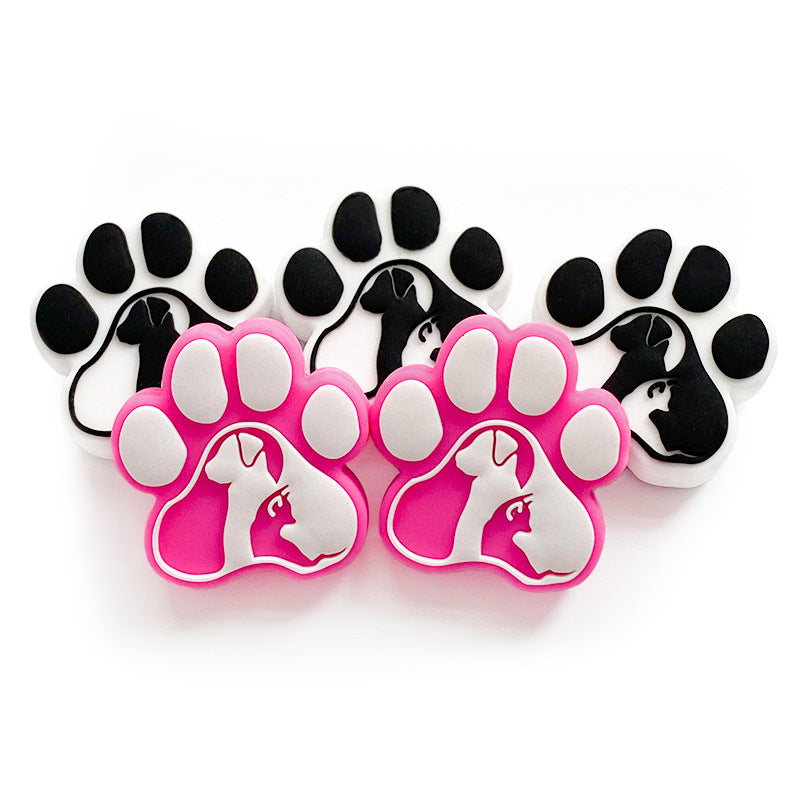 20Pcs Silicone Focal Beads Dog Claw Prints Raised Design 3