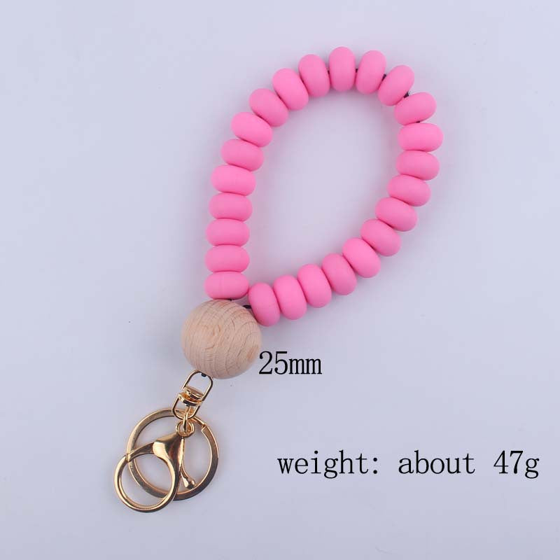 Flat Silicone Bead Wristlet Keychain with Wooden Accent 4