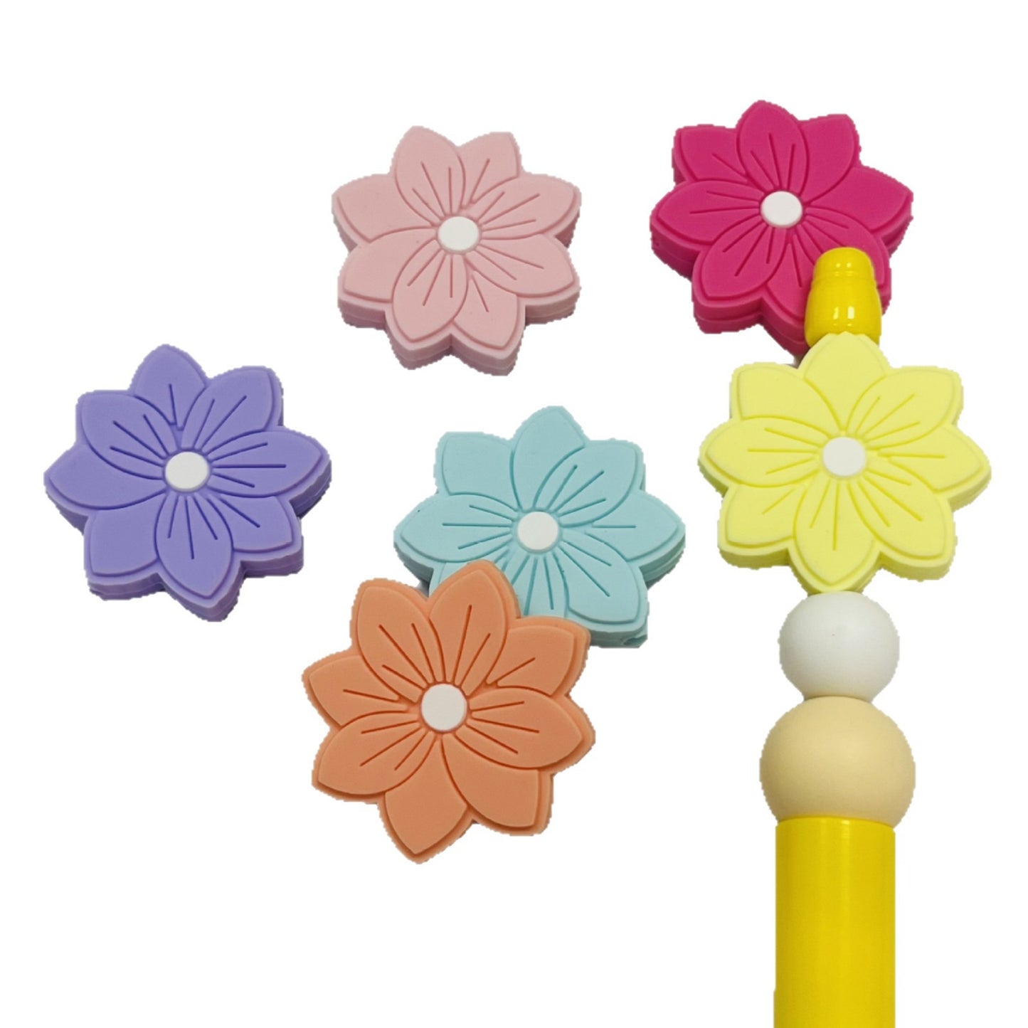 20Pcs Silicone Focal Beads Flower Macaron Color Simple Edition 3