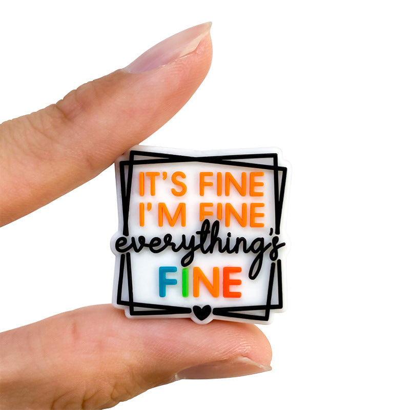 20Pcs Silicone Focal Beads Cartoon Square It's Fine with Printed Text 4