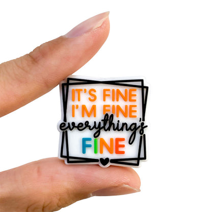 20Pcs Silicone Focal Beads Cartoon Square It's Fine with Printed Text 4
