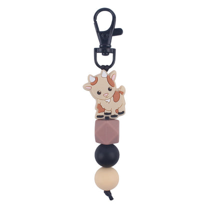 Cartoon Animal Cattle Silicone Bead Keychain with Beaded Charm 10