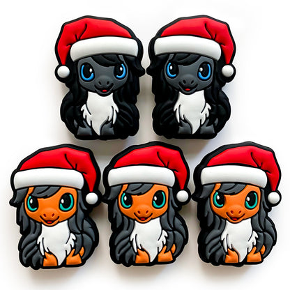 20Pcs Silicone Focal Beads Christmas Pony Wearing Santa Hat 2