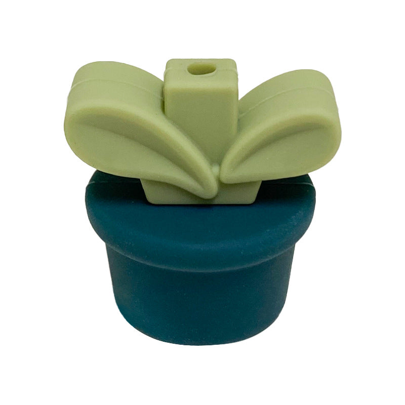 20Pcs Silicone 3D Focal Beads Flowerpot Grass With Leaf Detail 19