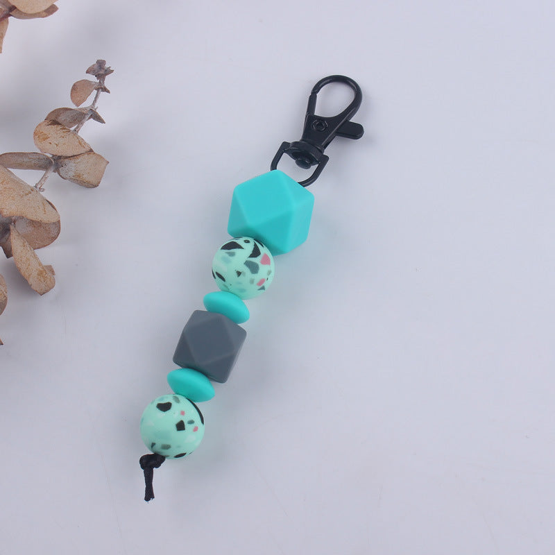 Leopard Print Silicone Bead Keychain with Geometric Beads Charm 8