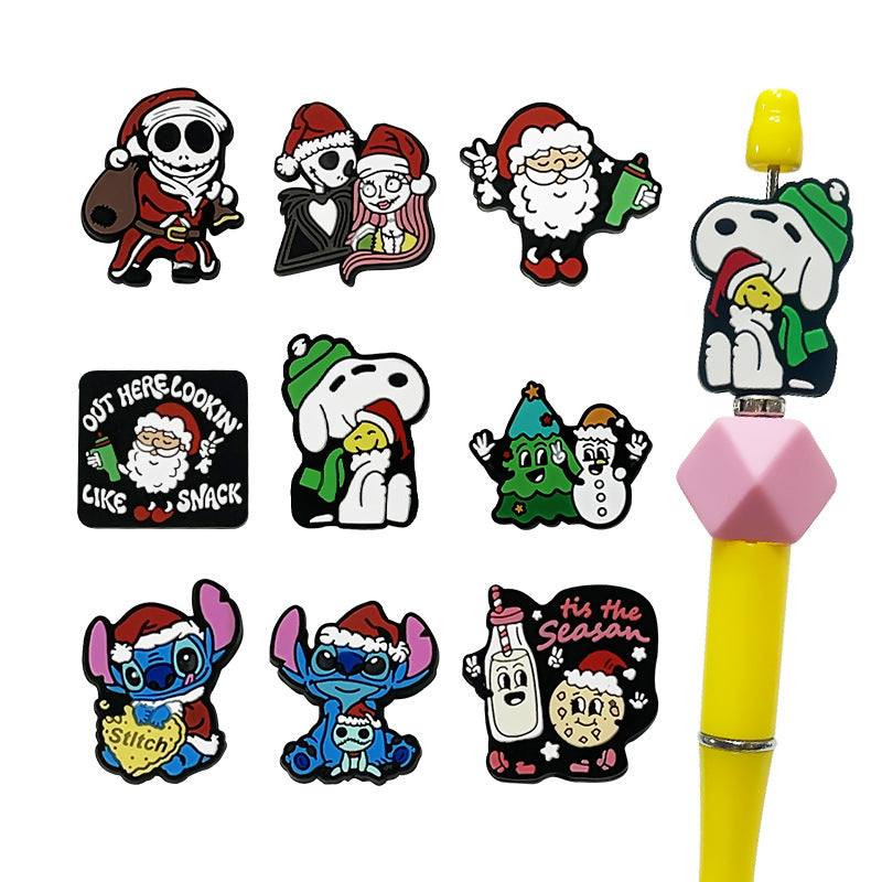 20Pcs Silicone 3D Focal Beads Christmas Blue Alien Character Large Ears Santa Theme