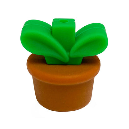 20Pcs Silicone 3D Focal Beads Flowerpot Grass With Leaf Detail 6