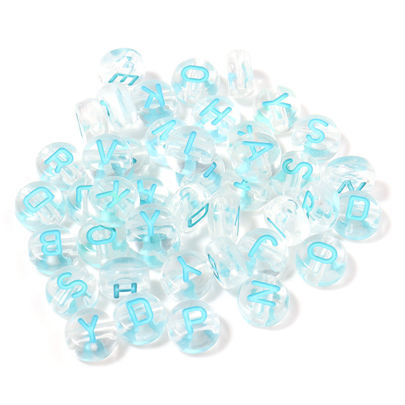 100pcs Letter Acrylic Beads Transparent Candy Color DIY Bracelet Making 26