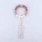 Tassel Silicone Bead Wristlet Keychain with Wooden Bead Charm 8cm 9