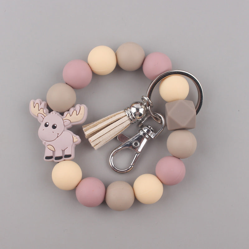 Yak Silicone Bead Wristlet Keychain with Tassel Charm 9