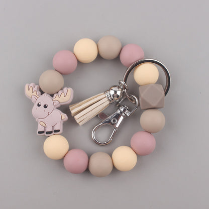 Yak Silicone Bead Wristlet Keychain with Tassel Charm 9