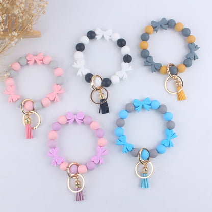Bow Silicone Bead Wristlet Keychain 14cm Tassel Charm