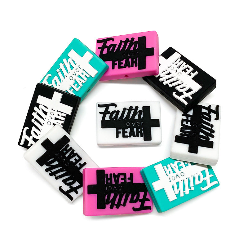 20Pcs Silicone Focal Beads Faith Rectangular Block Shape with Raised Text 2