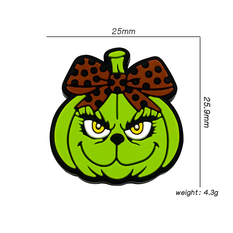 20Pcs Silicone Focal Beads Green Pumpkin Wearing Bow 3