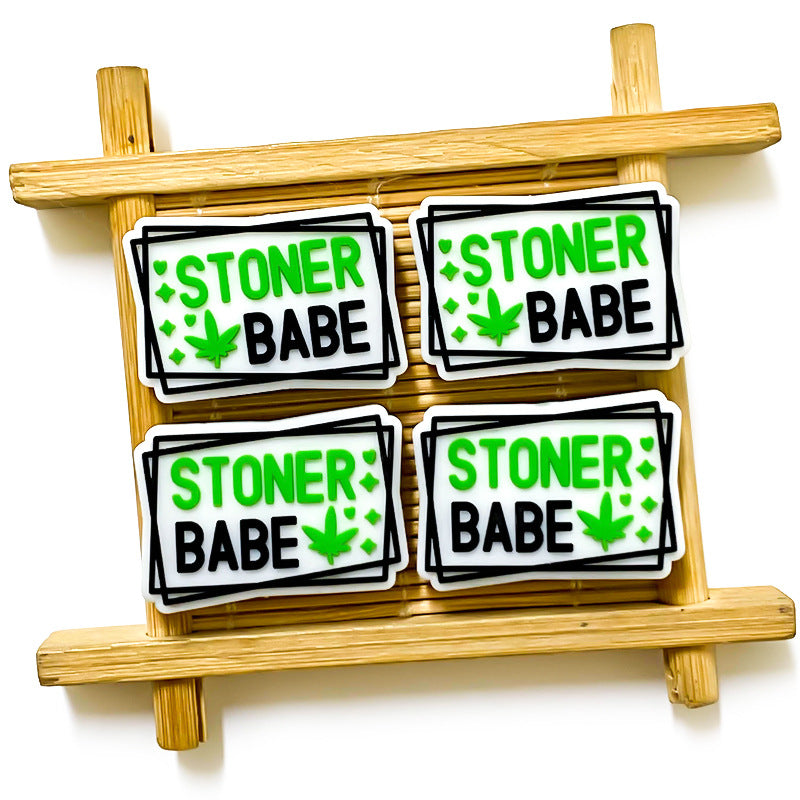 20Pcs Silicone Focal Beads Stoner Babe Green Maple Leaves Text Detail 3