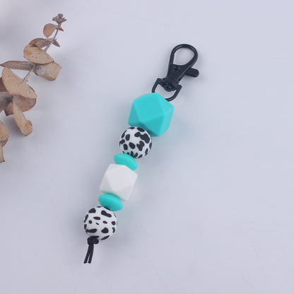 Leopard Print Silicone Bead Keychain with Geometric Beads Charm 10