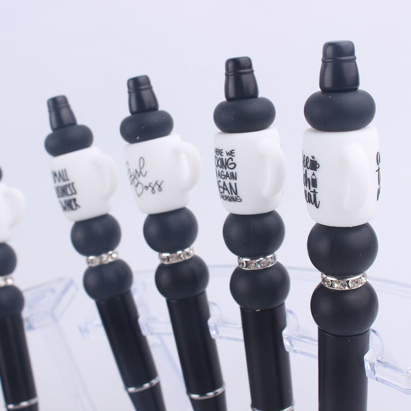 Black Cup Silicone Beaded Pens Handmade Novelty Pen Gift 2