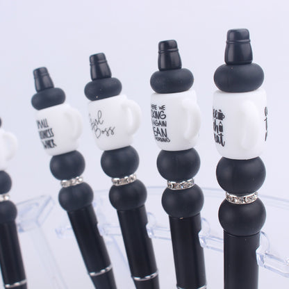 Black Cup Silicone Beaded Pens Handmade Novelty Pen Gift 2