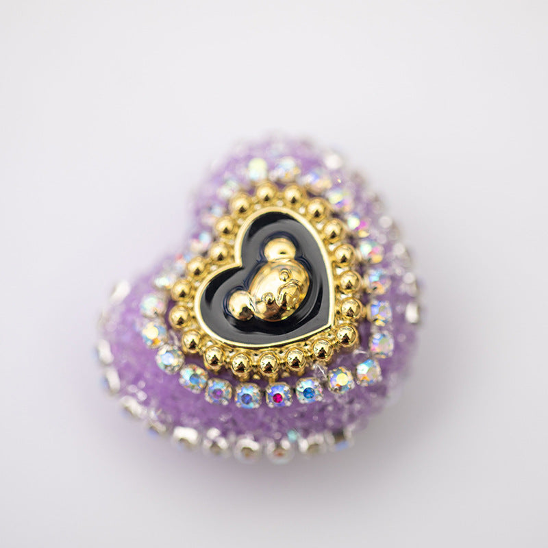 10pcs Heart Bear Rhinestone Acrylic Focal Beads 27.5x24.6mm 16