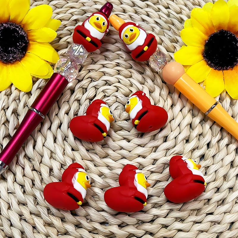 Silicone 3D Focal Beads Christmas Duck with Santa Outfit 3